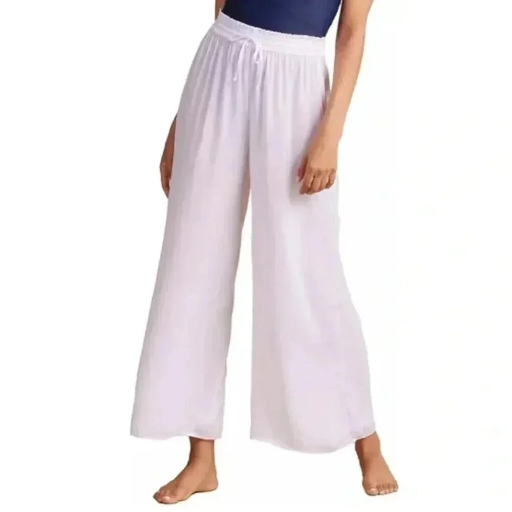 Summersalt Palazzo Pants Wide Leg Elastic Stretch Waist Pant Purple White Medium